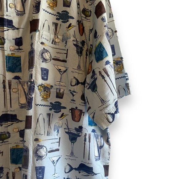 Tommy Bahama Camp Shirt Well Stocked Cocktails Print XL Tall Blue Seersucker - Picture 3 of 6